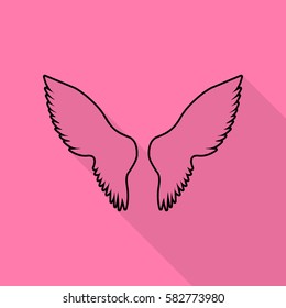 Wings sign illustration. Black icon with flat style shadow path on pink background.