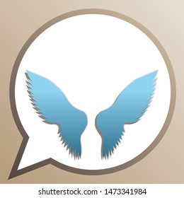 Wings sign illustration. Bright cerulean icon in white speech balloon at pale taupe background. Illustration.