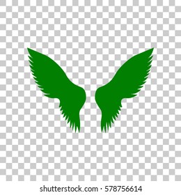 Wings sign illustration. Dark green icon on transparent background.