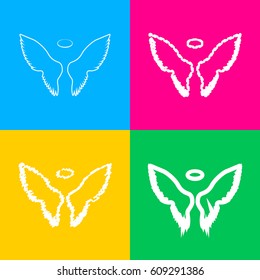Wings sign illustration. Four styles of icon on four color squares.