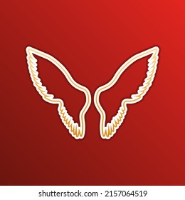 Wings sign illustration. Golden gradient Icon with contours on redish Background. Illustration.