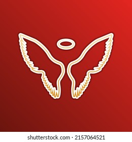 Wings sign illustration. Golden gradient Icon with contours on redish Background. Illustration.