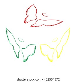 Wings sign illustration. Isometric style of red, green and yellow icon.