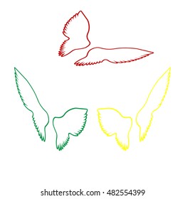 Wings sign illustration. Isometric style of red, green and yellow icon.