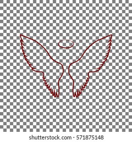 Wings sign illustration. Maroon icon on transparent background.