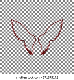 Wings sign illustration. Maroon icon on transparent background.