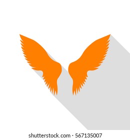 Wings sign illustration. Orange icon with flat style shadow path.