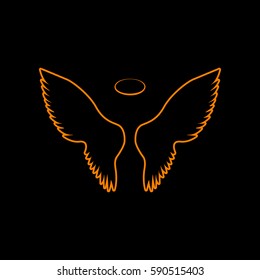 Wings sign illustration. Orange icon on black background.
