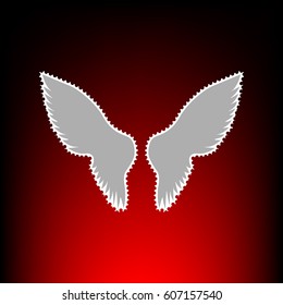 Wings sign illustration. Postage stam or old photo style on red-black gradient background.