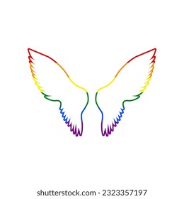 Wings sign illustration. Rainbow gay LGBT rights colored Icon at white Background. Illustration.