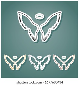 Wings sign illustration. Set of metallic Icons with gray, gold, silver and bronze gradient with white contour and shadow at viridan background. Illustration.