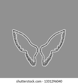 Wings sign illustration. Vector. Black maze filled icon with white border at gray background.