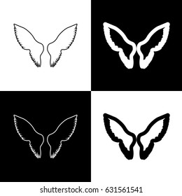 Wings sign illustration. Vector. Black and white icons and line icon on chess board.