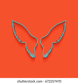 Wings sign illustration. Vector. Blue icon with soft shadow putted down on flamingo background.