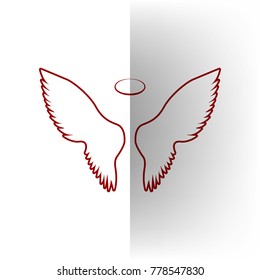 Wings sign illustration. Vector. Bordo icon on white bending paper background.
