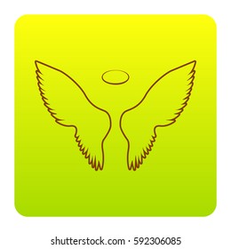 Wings sign illustration. Vector. Brown icon at green-yellow gradient square with rounded corners on white background. Isolated.