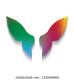 Wings sign illustration. Vector. Colorful icon with bright texture of mosaic with soft shadow on white background. Isolated.
