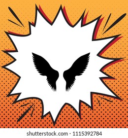 Wings sign illustration. Vector. Comics style icon on pop-art background.