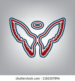 Wings sign illustration. Vector. Dark red, transparent and midnight green stroke of white icon at grayish background.