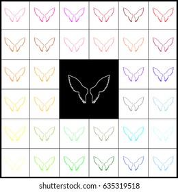 Wings sign illustration. Vector. Felt-pen 33 colorful icons at white and black backgrounds. Colorfull.