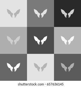 Wings sign illustration. Vector. Grayscale version of Popart-style icon.