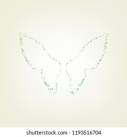 Wings sign illustration. Vector. Green hexagon rastered icon and noised opacity and size at light green background with central light.