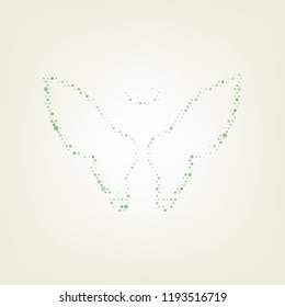 Wings sign illustration. Vector. Green hexagon rastered icon and noised opacity and size at light green background with central light.