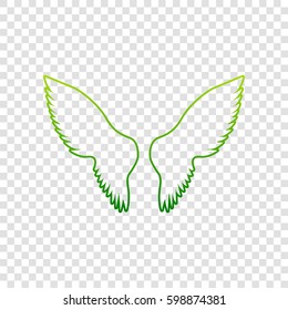 Wings sign illustration. Vector. Green gradient icon on transparent background.