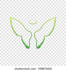 Wings sign illustration. Vector. Green gradient icon on transparent background.
