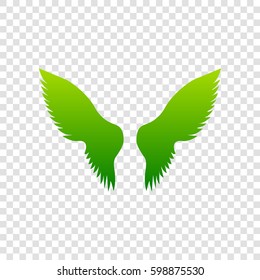 Wings sign illustration. Vector. Green gradient icon on transparent background.