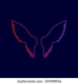 Wings sign illustration. Vector. Line icon with gradient from red to violet colors on dark blue background.