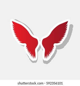 Wings sign illustration. Vector. New year reddish icon with outside stroke and gray shadow on light gray background.