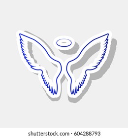 Wings sign illustration. Vector. New year bluish icon with outside stroke and gray shadow on light gray background.