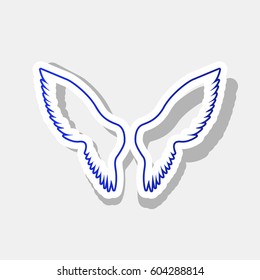 Wings sign illustration. Vector. New year bluish icon with outside stroke and gray shadow on light gray background.