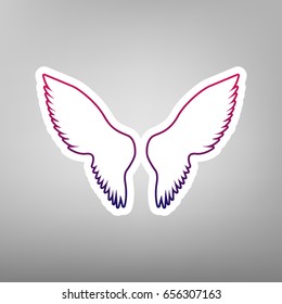 Wings sign illustration. Vector. Purple gradient icon on white paper at gray background.