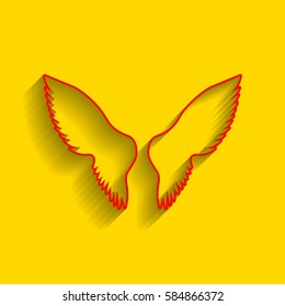 Wings sign illustration. Vector. Red icon with soft shadow on golden background.