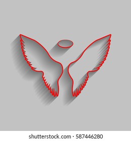 Wings sign illustration. Vector. Red icon with soft shadow on gray background.
