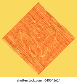 Wings sign illustration. Vector. Red scribble icon obtained as a result of subtraction rhomb and path. Royal yellow background.