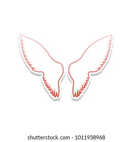 Wings sign illustration. Vector. Reddish icon with white and gray shadow on white background. Isolated.