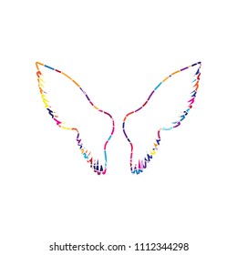 Wings sign illustration. Vector. Stained glass icon on white background. Colorful polygons. Isolated.