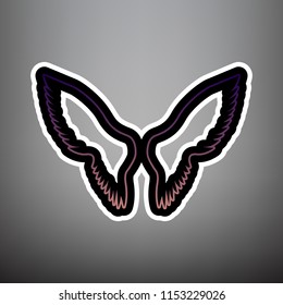 Wings sign illustration. Vector. Violet gradient icon with black and white linear edges at gray background.