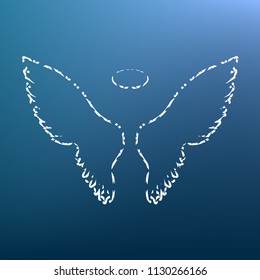 Wings sign illustration. Vector. White textured icon at lapis lazuli gradient background.