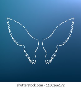 Wings sign illustration. Vector. White textured icon at lapis lazuli gradient background.