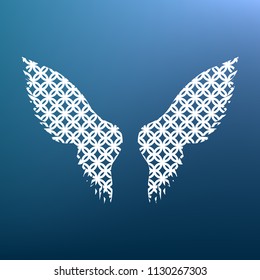 Wings sign illustration. Vector. White textured icon at lapis lazuli gradient background.