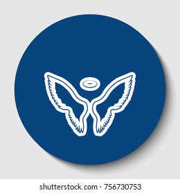 Wings sign illustration. Vector. White contour icon in dark cerulean circle at white background. Isolated.