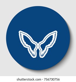 Wings sign illustration. Vector. White contour icon in dark cerulean circle at white background. Isolated.