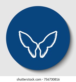 Wings sign illustration. Vector. White contour icon in dark cerulean circle at white background. Isolated.