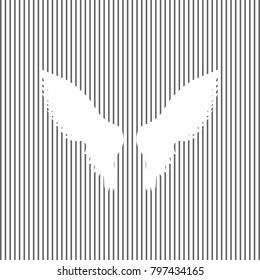 Wings sign illustration. Vector. White icon on grayish striped background. Optical illusion.