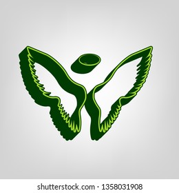 Wings sign illustration. Vector. Yellow green solid icon with dark green external body at light colored background.