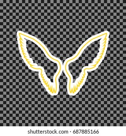 Wings sign illustration. Vector. Yellow icon with white contour on dark transparent background.